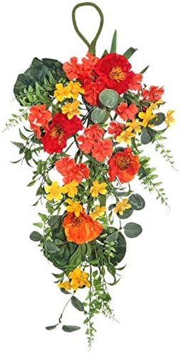 Изкуствени цветя Лято Reg 25 Инча и Мак капка Swag жълт, оранжев, Червен и зелен цвят