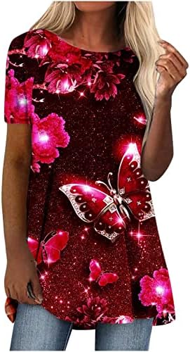 Блуза С къс ръкав За момичета, Блузи С Флорални Принтом Пеперуди, Тениски С деколте Лодка, Есенно-Лятна Блуза 53
