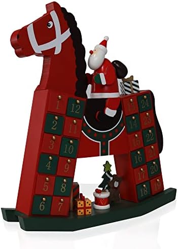 Адвент-календар Дядо Коледа на кон-рока - Заполняемый Адвент-календар с 24 чекмеджета, подходящ за броене на Коледа - Прекрасен декор за