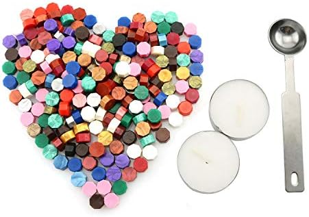 Tegg 100ШТ Цветна Осмоъгълна Сургучная Топчета с 2 ЕЛЕМЕНТА Чаени Свещи, Лъжица за Топене на Восък за Запечатване на Печата