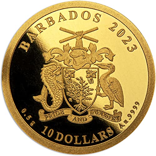2023 DE Малка Златна монета PowerCoin Грамофонни плочи 10$ Барбадос 2023 0,5 Гр Proof