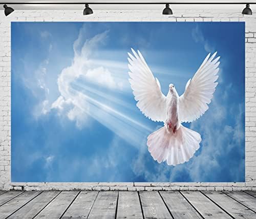 BELECO 5x3ft Текстилен Фон с Гълъб на Мира, Птица на Светия Дух, Исус Христос, на Фона на Светли Небеса, Светло-Синьо Небе, Бели