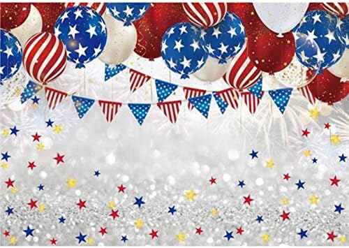 7x5ft Ден на Независимостта на Фона на 4 юли Лъскава Фотография Фойерверки Американския Флаг на звезди и Ленти Балон Декор за Деня
