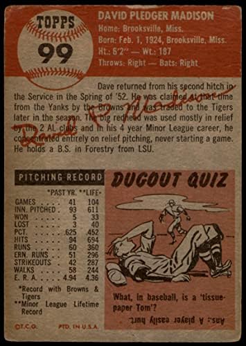 1953 Topps 99 Дейв Медисън Детройт Тайгърс (Бейзболна картичка) ЛОШ Тигри