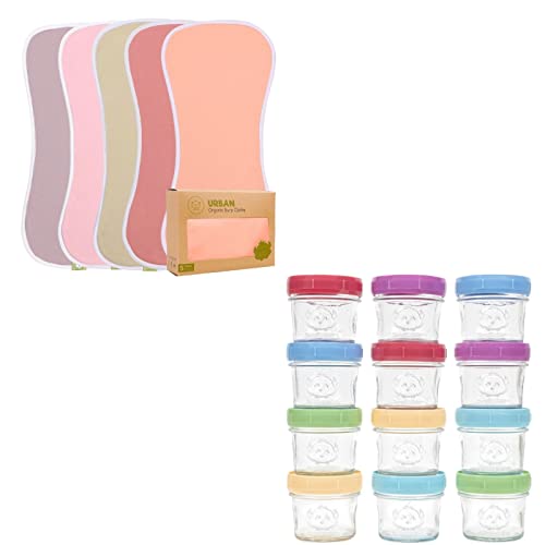Набор от органични кърпички за оригване KeaBabies и стъклени съдове за бебешка храна - 5 опаковки Ультрапоглощающей кърпички за оригване (смекчено, пастелни тонове) - 12 о