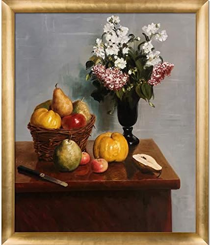 Натюрморт в стил Пастиш с цветя и плодове, маслени картини в рамка, 27 x 23, Мулти
