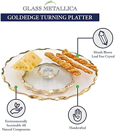 Въртящо се Стъклена чиния Badash Goldedge - Кръгла тава Мързелив Сюзън с Точеными ръбове, 13 сантиметра, украсена с ръчно за торта, Кифла,