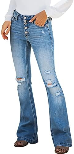 MIASHUI 3XL Панталони за жени, дамски дънкови панталони с висока талия, широки скъсаните джинси, модни плътно прилепнали панталони, дънкови