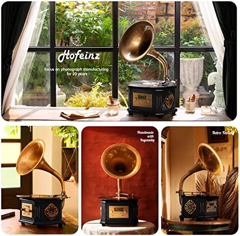 Ретро грамофон, Ретро грамофон грамофонни плочи, 3 платна плейър с AM / FM радио, може да се управлява с помощта на дистанционно