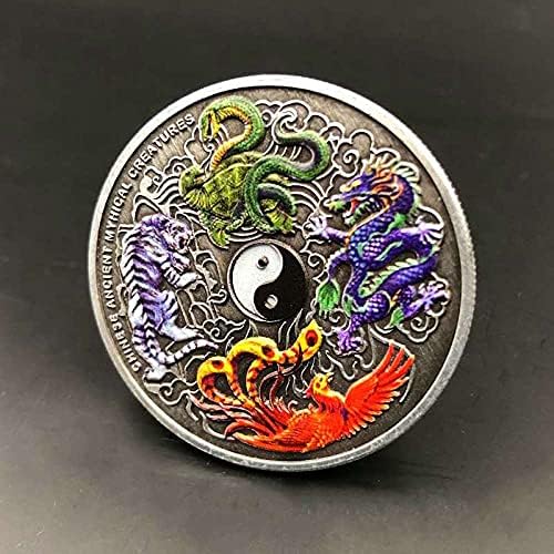 Немагнитные Красиви Китайски Древни Митични Същества Дракон, Тигър Предизвикателство Сребърна Монета