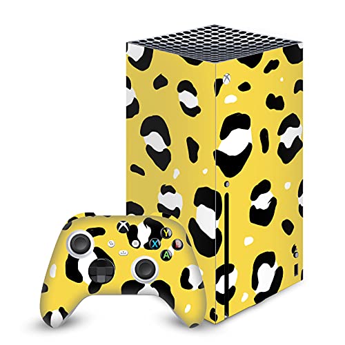 Дизайн на своята практика за главата Официално Лицензиран Grace Illustration Yellow Leopard Art Mix Vinyl Стикер Калъф за игра кожа, Съвместим с конзола Xbox Series X и комплект контролери
