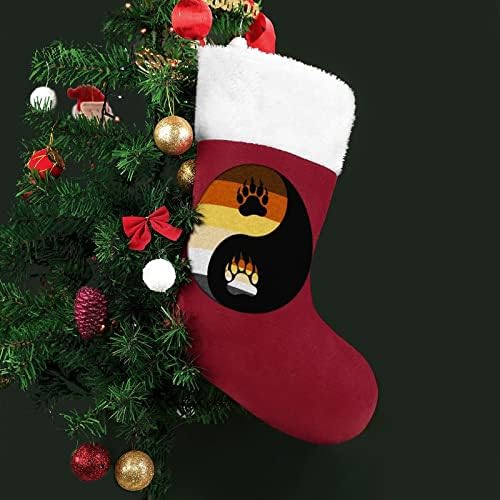 Гей Мечка Ин Ян Червени Коледни Празници Чорапи Дом Декорации за Коледната Елха Окачени Чорапи за Камината