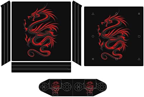 Червена Черна Стикер с Дракон за PS-4 Slim Конзола и контролер, Защитно покритие с пълна обвивка, която е Съвместима с PS-4 Pro