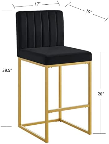Модерен комплект от 2 Продуктова столове с облегалка, обитых 24KF, Мека Кадифена Бар стол с Златисто-метална стойка-Черен-2 бр.