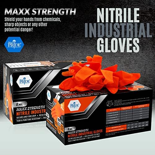Промишлени ръкавици от нитрил MED PRIDE Maxx Strength Оранжев цвят с дебелина 8 Mils - за Еднократна употреба с диамантената