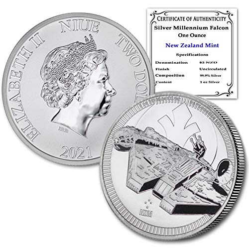 2021 Ниуе нова зеландия Сребърна монета Сокол хилядолетие с тегло 1 унция, Брилянт, без да се прибягва, със сертификат