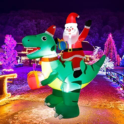 DR.DUDU 7 Фута Коледен Надуваем Дядо Коледа, Езда на Динозавре, Вградени led Светлини, Взривяване на Коледна Украса за