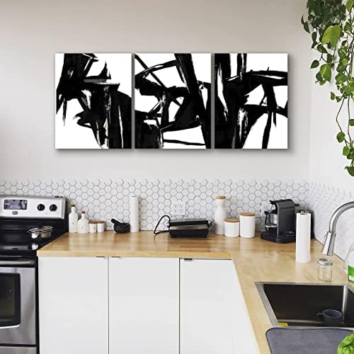 Черно-Бял Абстрактен Стенен Артистичен Интериор - Модерен Комплект от три елемента, Платно в черно-бяла рамка с размер 20x48 инча, Щампи на 3 панели за Всекидневна, Кух?