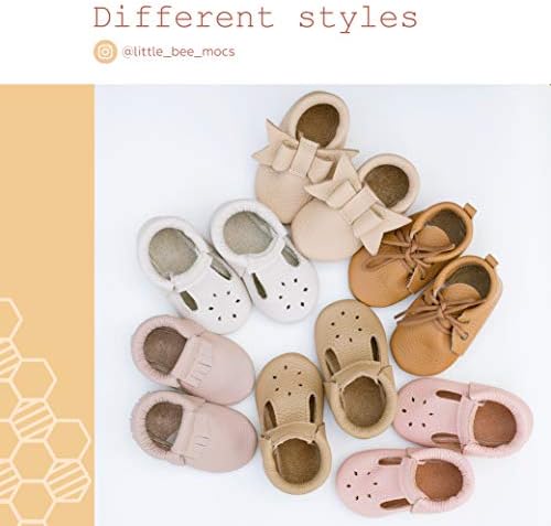 Littlebeemocs|Обувки за малки момичета, Мокасини с лък (Италианска Кожа), Мека подметка за Момиченца / Бебешко кошче (безплатно), Бебета,