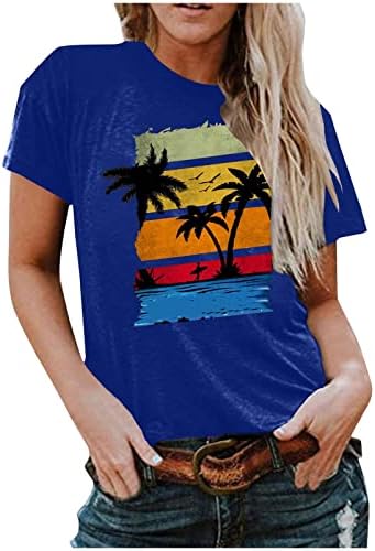 Летни Модни Хавайски Блузи за Жени, Тениски с образа на Кокосовата Палма, Тениски Свободно Намаляване с Къс Ръкав, Мека Тениска