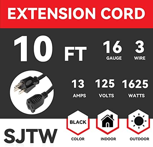 Външен Удължител ЕП 10 Фута - Траен Електрически кабел черен на цвят 16/3 SJTW със заземен щепсел на 3 зъба