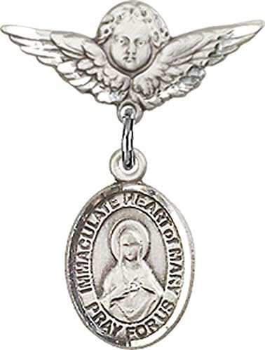 Jewels Мания Икона на Бебето с чар Непорочното сърце на Мария и Пин Ангел с крила | Иконата за Бебе от Сребро с чар Непорочното сърце