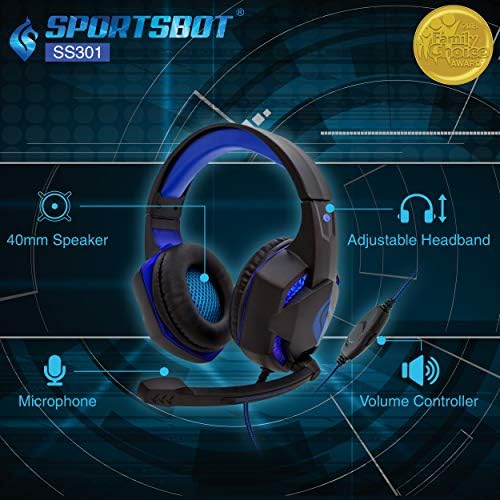 Детска слушалки SportsBot SS301 със сини led, комбиниран набор от слушалки, клавиатура и мишка с 40-мм високоговорител, микрофон,