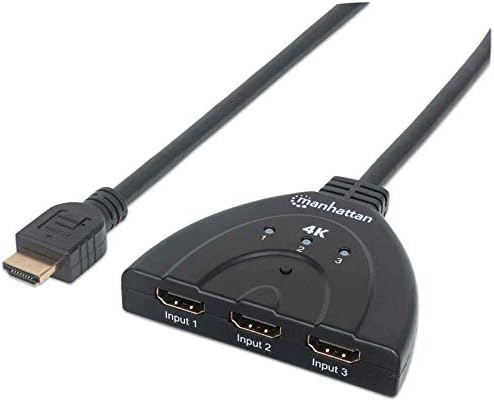 Manhattan Products 3-портов HDMI комутатор 4K @ 60Hz, захранване от USB, вграден кабел, дава възможност за лесно превключване