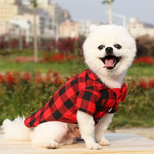 Дрехи за домашни любимци IULJH, палто с папийонка в клетката и лента, за кучета, Облекло за кутрета за малки и средни Кучета (Цвят: E, Размер:
