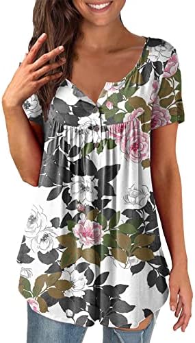 Дълга блуза за жените, Обикновен Летни Пуловери с къс ръкав и V-образно деколте, Риза Модерен за носене с Гамаши за Жени