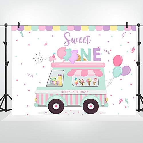 Lofaris Ice Cream Truck Shop Background честит Рожден Ден, Скъпа Лятна Парти За малки момичета, Фон за Снимки, на 1-ви Рожден Ден, Балон,