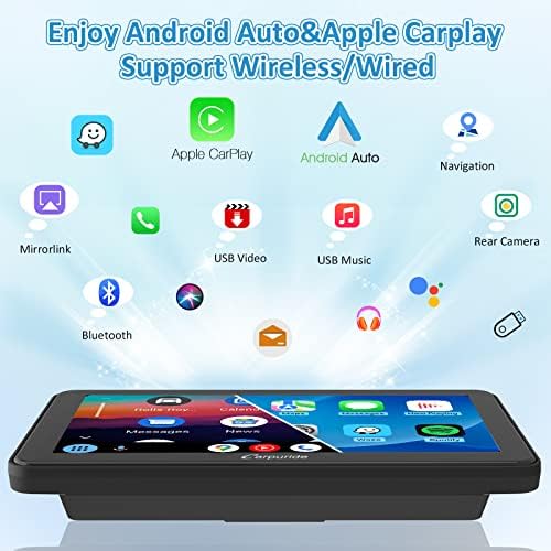 2023 най-Новият Carpuride със 7-инчов IPS екран, преносима безжична стерео Apple Carplay Android, авто радио с огледало/Siri/Google/