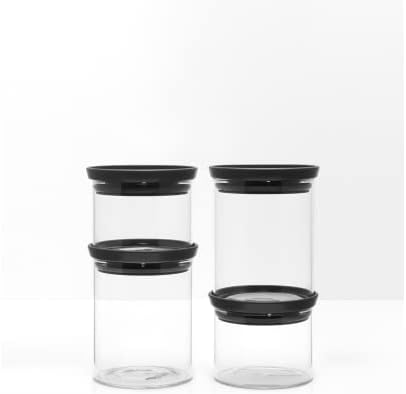 Штабелируемые стъклени буркани за хранителни продукти на Brabantia 4шт (тъмно сиво) на 2-0,07 и 2 0,13 литра, топлоустойчиви, могат