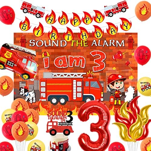 Украса за пожарна машина на 3-ия ден от раждането, подайте сигнал за тревога, аз - 3 декорация за рожден ден, подайте сигнал