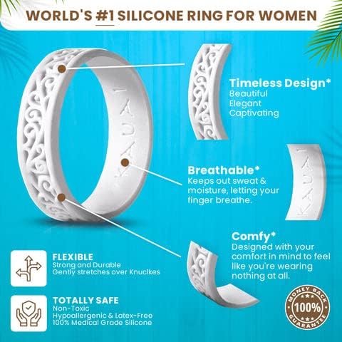 Силиконови пръстени KAUAI за жени - Красиви гумени пръстени, идеални като пръстени обещания, годежен пръстен или мъжки и женски годежен пръстен - Наращиваемые, дишащи,