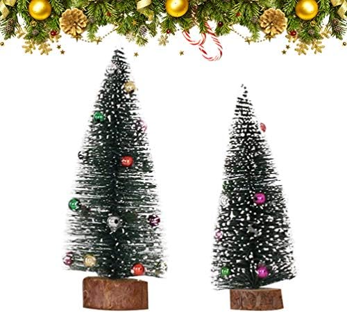 Amosfun 2 елемента Мини Бор Сизалевые Дървета Миниатюрна Matte Коледно Дърво със Звънци Коледна Украса за вашия Работен Плот (15 см 20 см)