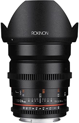 Комплект обективи Rokinon Cine DS за определяне на Canon EF се Състои от обектив 24 mm T1.5, на обектива 35 mm на Т1.5, 50 мм обектив на Т1.5, обектив 85 mm T1.5, комплект за почистване