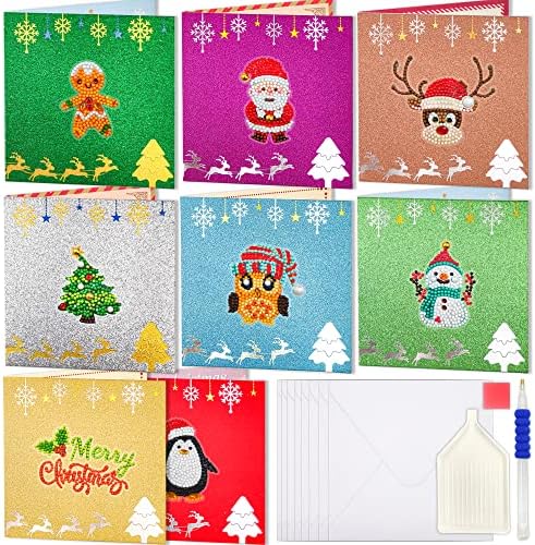 Комплекти за рисуване Диаманти за възрастни, 8 Опаковки на Поздравителни Коледни Картички - 5D Комплекти за рисуване по номера Направи