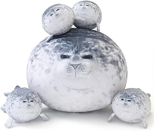 Плюшен Възглавница SQEQE Chubby Seal с 4 Детски Плюшени Котиками в Корема, Мек Памучен Плюшен Играчка-Животно Подарък за Деца