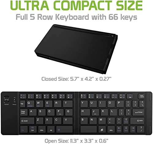 Работи от Cellet Ультратонкая сгъваема безжична Bluetooth клавиатура, съвместима с GIGABYTE GSmart i120 с поставка за телефон - Акумулаторна клавиатура в пълен размер!