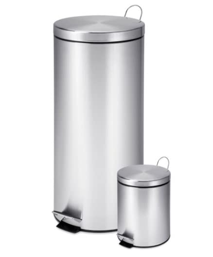 Комбиниран Комплект Кухненски кошчета за Боклук TRAYKO обем 8 литра и 1,32 литра от Неръждаема Стомана