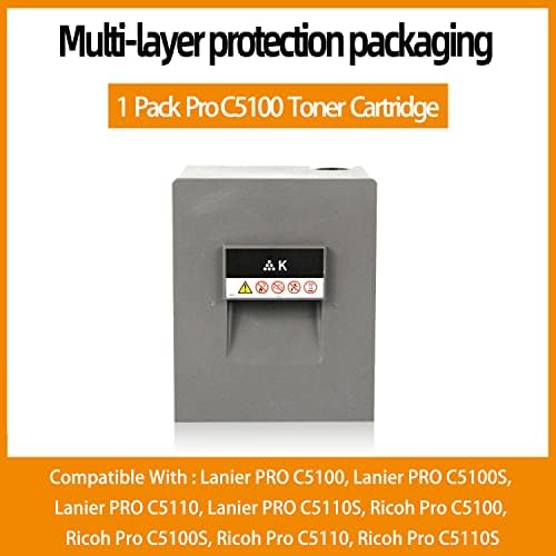 Комплект касети с тонер kooway Pro C5100, съвместима със серии Ricoh Pro C5100 и C5110 (Pro C5100 Black 1 опаковка)