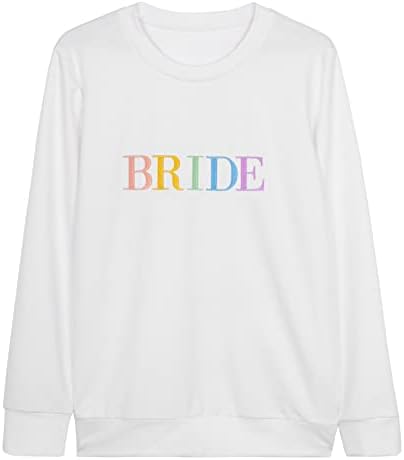 BANGELY Bride Hoody за жени, Сватбен Пуловер за Меден месец, Блузи, тениски с бродерия на Булката, тениски с дълъг ръкав,
