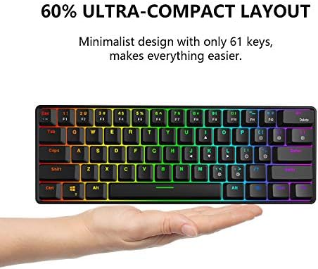 Акумулаторна Безжична 60% ръчна клавиатура RedThunder с подсветка True RGB, Клавиатура с 61 клавиши Компактен оформление за преносимите