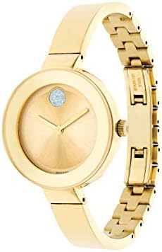 Дамски часовник Movado с ЯРКИ влязат с украшения-гривни от Жълто злато с Плосък циферблат във формата на слънчеви лъчи, Златни
