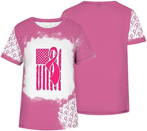 Информираността за Рака на гърдата Ризи за Жени Розови Тениски Свободни Ежедневни Флаг на САЩ С Къс Ръкав И Кръгло Деколте Дамски Сладък Потник С Панделки