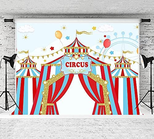 Тема на Циркови Карнавал, Детски Рожден Ден, Фон За Снимки, Синьото Небе, Червено-Бяла Раирана Шатра, виенско Колело, Детски