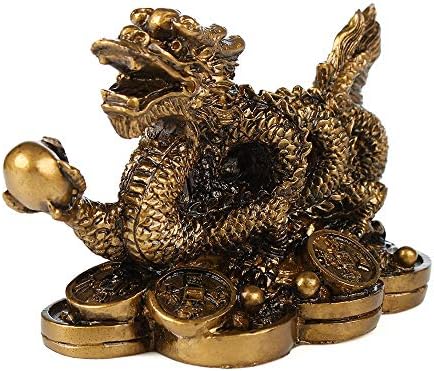 YFQHDD Китайски Класически Фън Шуй Златна Статуя на Дракон Украса Успех Украса За Дома Занаяти Златни Монети Хан Лонг (Цвят: B)