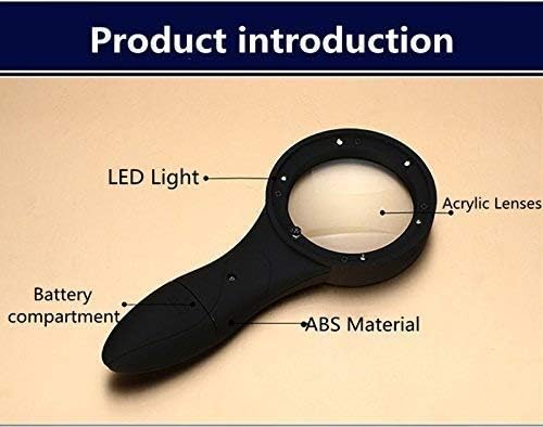 Weiping - Лупа със светлина, 4x обектив с висока разделителна способност, Ръчно Светлини, Лупа с висока разделителна способност с 5 светодиодни и UV лампи за проверка на Б?