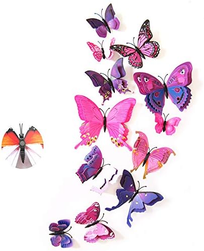 Jahosin 3D Стикери за стена с пеперуди, Хладилник, 12 бр., PVC, Водоустойчив Хладилник за стенен декор, Художествени занаяти, Украса за домашно